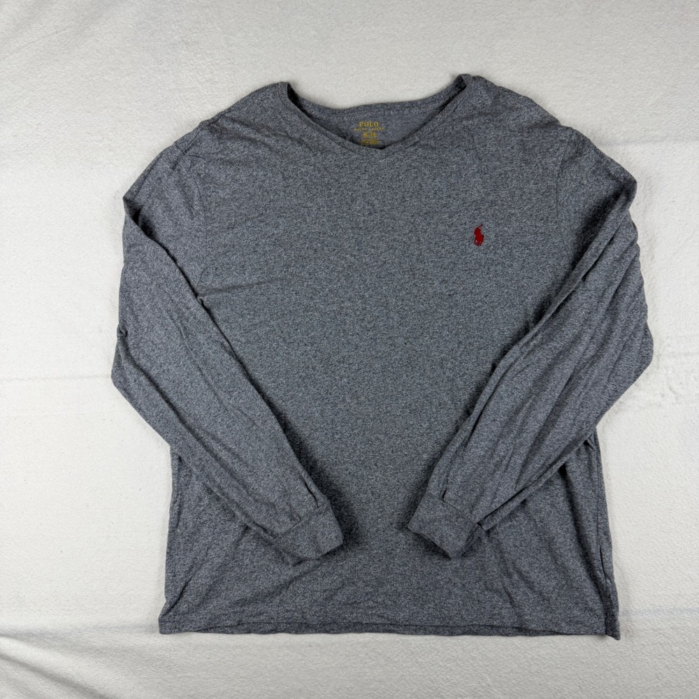 Polo Ralph Lauren Mens XL‎ Long Sleeve T-Shirt Gray Heather Red Pony Logo Cotton